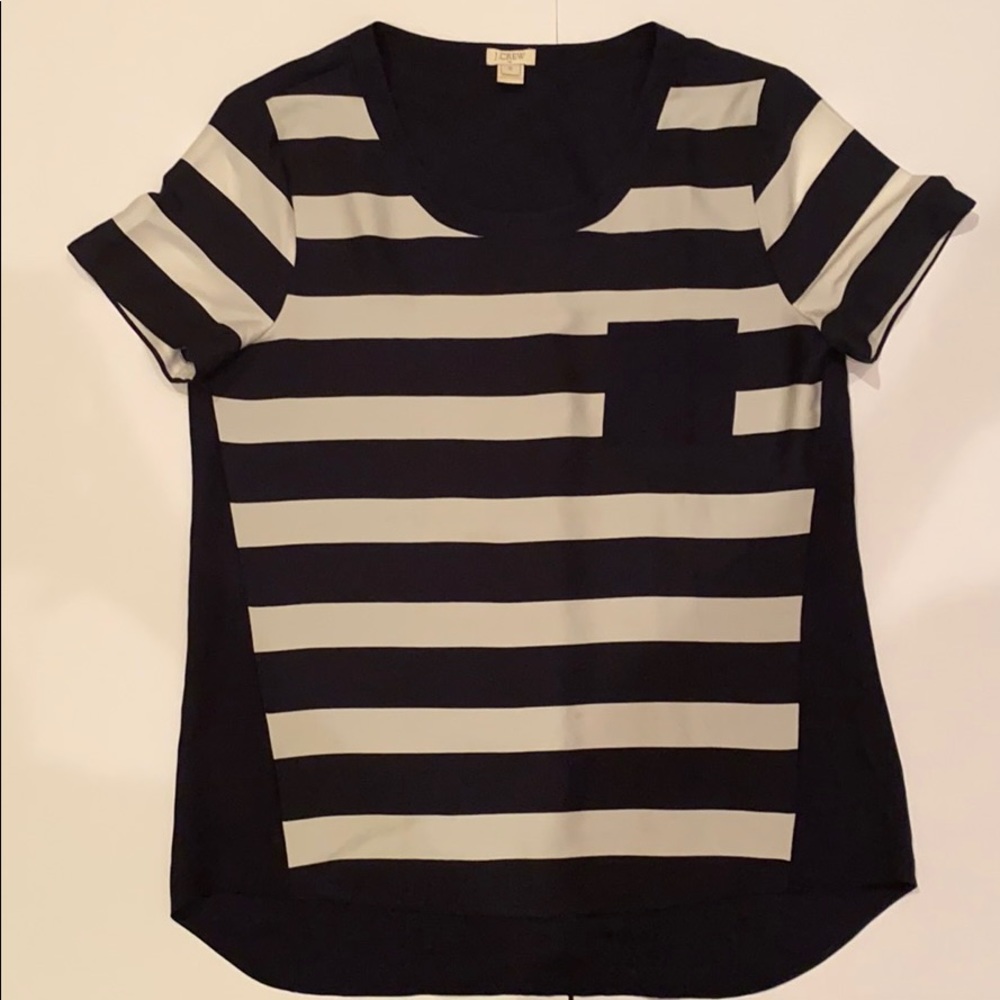 J. Crew Navy/White stripe silky short sleeve shirt